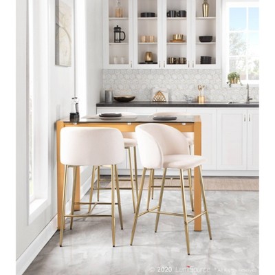 Elegant Gold Steel and Cream Velvet Counter Stools, Set of 2