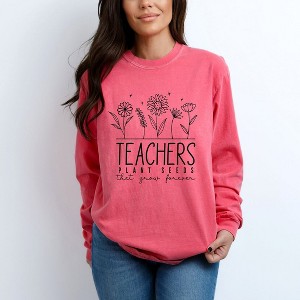 Simply Sage Market Women's Teachers Plant Seeds That Grow Forever Long Sleeve Garment Dyed Tee - 1 of 3