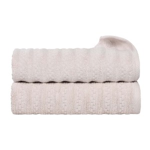Waffle Textured Stripes Zero Twist Cotton Medium Weight Towel Set by Blue Nile Mills - 1 of 4