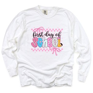Simply Sage Market First Day Of School Checker Border Garment Dyed Long Sleeve - 1 of 4