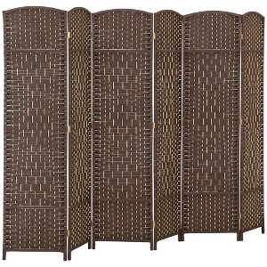 HOMCOM Room Divider, 6' Tall Folding Privacy Screen, Hand-Woven Freestanding Wood Partition for Home Office, Bedroom - 1 of 4