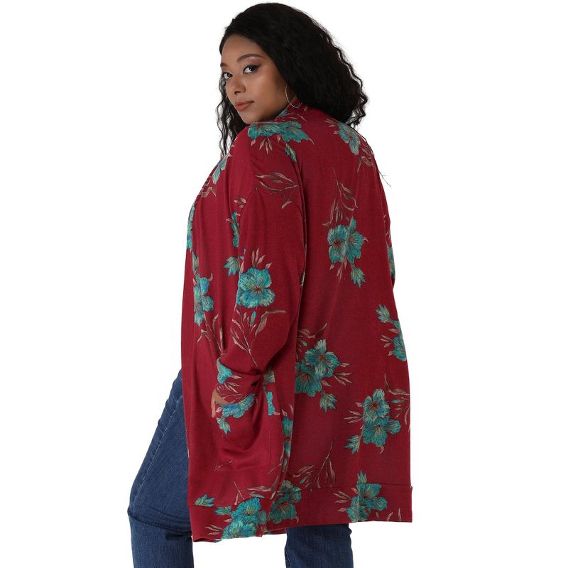 Agnes Orinda Women's Plus Size Lightweight Open Front Knit Floral Cardigan, 5 of 8