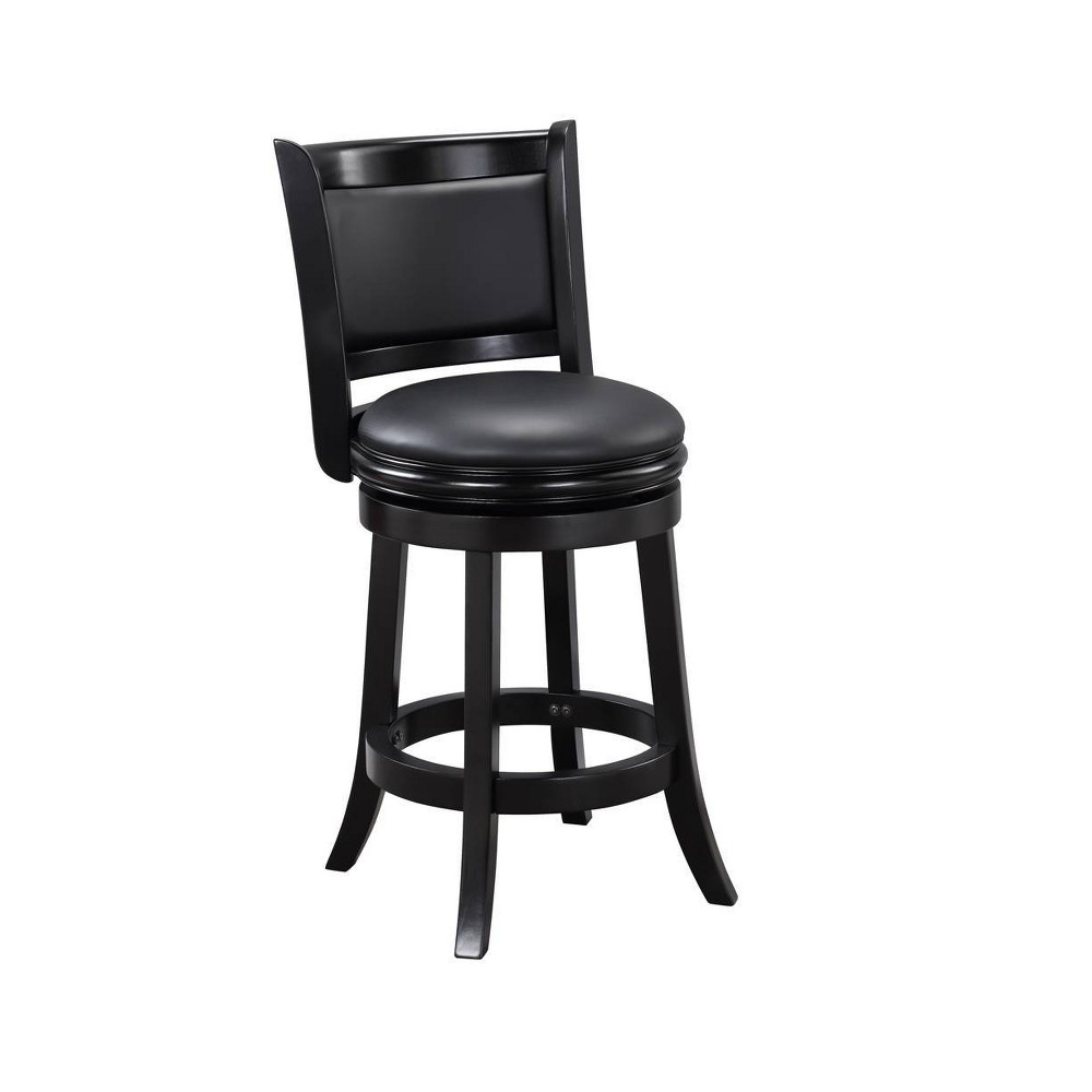 24" Augusta Swivel Counter Height Barstool Hardwood Black - Boraam: Carved Seat, Faux Leather, 360-Degree Swivel
