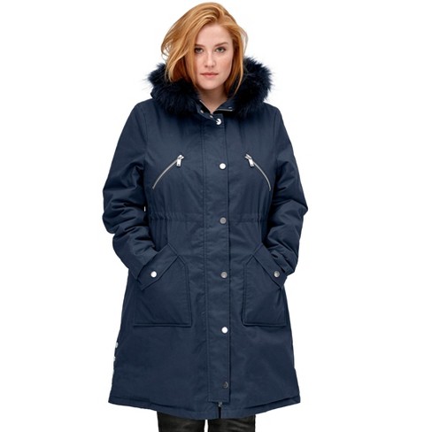 ellos Women's Plus Size Side-Snap Zip-Front Parka, 12 - Navy