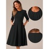 INSPIRE CHIC Women's 3/4 Sleeve Pleated Round Neck Pockets A-Line Swing Work Midi Dress - image 2 of 4