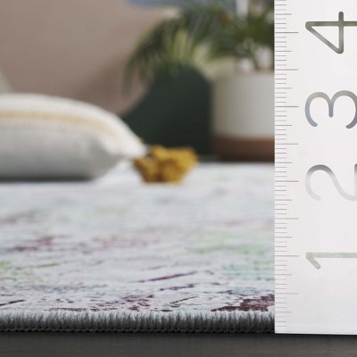 Tacoma Grey and Green Abstract Washable Runner Rug