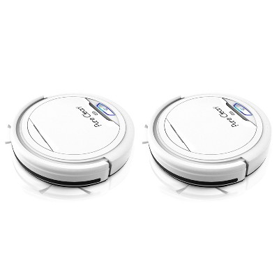 Pyle PUCRC25.5 PureClean Smart Automatic Robot Vacuum Compact Powerful Home Cleaning System for All Indoor Floor Surfaces, White (2 Pack)