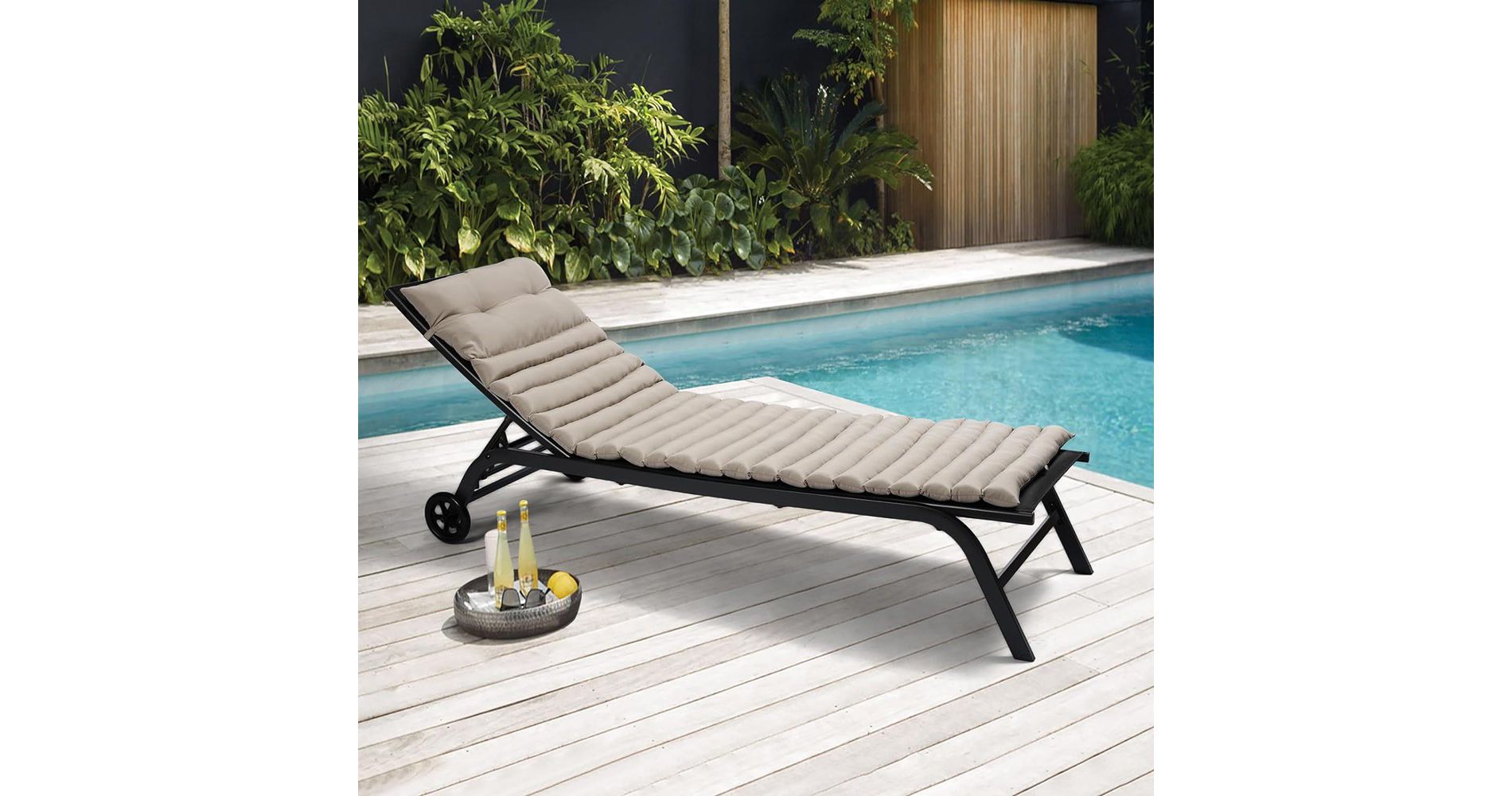 2PCS Set Outdoor Lounge Chair Cushion Replacement Patio Funiture Seat Cushion Chaise Lounge Cushion-KHAKI