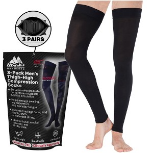 Mojo Unisex 20–30mmHg Graduated Footless Thigh High Compression Stockings Opaque 3 Pairs – Varicose Veins, Edema & Swelling Relief, A609-3 - 1 of 4