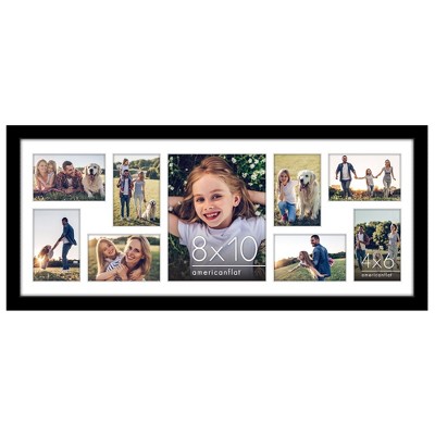 Americanflat 12x30 Collage Picture Frame with Polished Plexiglass, Fits One 8x10 Photo and Eight 4x6 photos or One 12x30 Photo, Black