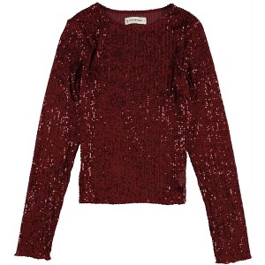 Lucky Brand Womens Sequin Knit Top Embellished T-Shirt, Red, Small - 1 of 2