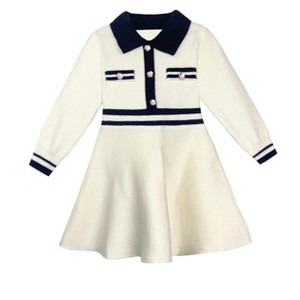Black and Cream Preppy Long Sleeve Sweater Dress Mia Belle Girls - 1 of 4