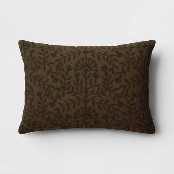 Embroidered Floral Throw Pillow Dark Green - Threshold™