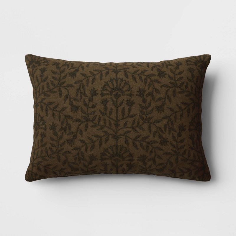 Embroidered Floral Throw Pillow Dark Green - Threshold™, 1 of 8