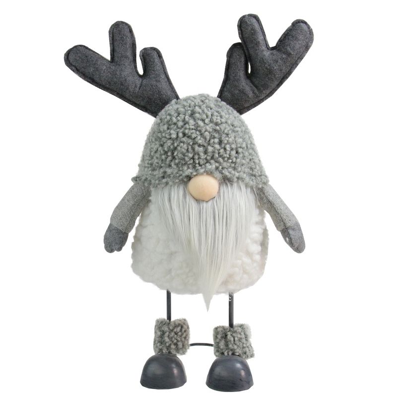 Northlight 15" Grey Bouncy Gnome with Antlers Tabletop Christmas Decoration, 1 of 4