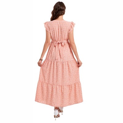 Women Summer Bohemian Floral Casual Wrap Midi Sun Dress