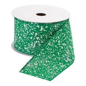 Wired Speckled Ribbon Green and White Pattern – 2.5" Wide by Melrose - 1 of 3