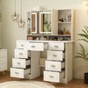 Famapy White 43.3"W 3 Mirrored Vanity Table With Lights and Storage Drawers - 3 of 4