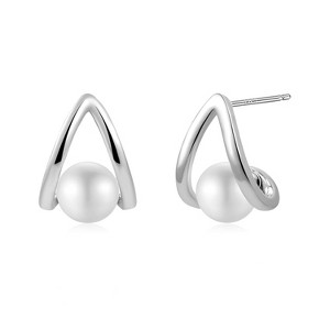 925 Sterling Silver Teardrop White Pearl Small Simple Stud Hypoallergenic Minimalist Wedding Earrings for Women - 1 of 4