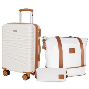 Hykolity 3-Piece 20 Inch Expandable Carry On Luggage Set, White - 1 of 4