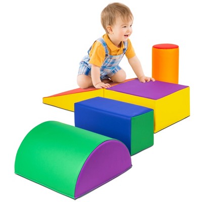 Stairs and Ramp Colorful Fun Toy for Crawling and Sliding 5pcs Green Indoor Activity 5-Piece Block Play Structure for Kids Babies and Preschoolers Toddler Playtime Soft Foam Corner Climber Set 