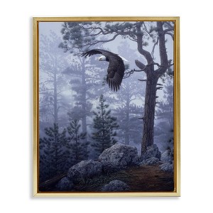 Stupell Industries Eagle Flying Woodland Scene Floating Frame Canvas Art - 1 of 4