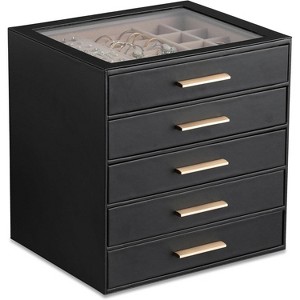 3-Layer Jewelry Box with Clear Lid Drawer and PU Leather Exterior - 1 of 4