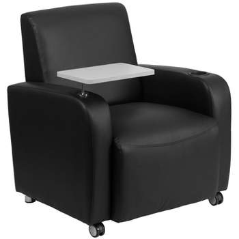 Flash Furniture LeatherSoft Guest Chair with Tablet Arm, Front Wheel Casters and Cup Holder