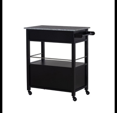 Black Granite Top Kitchen Cart with Storage and Wheels