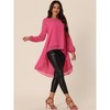 Seta T Women's Lantern Long Sleeve Round Neck High Low Irregular Hem Casual Blouse - 3 of 4