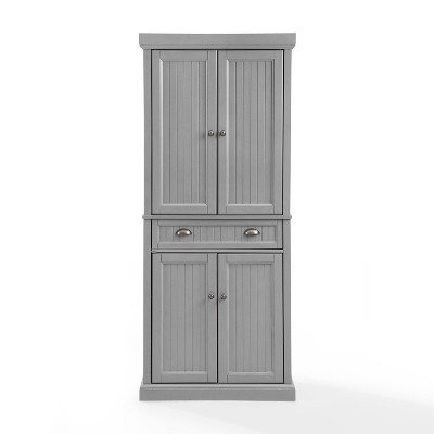 Seaside Distressed White Solid Wood Kitchen Pantry with Adjustable Shelves