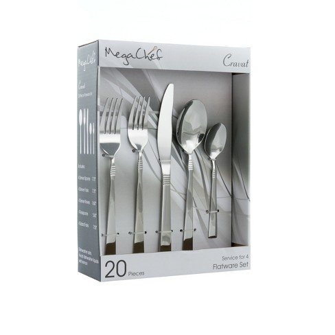 MegaChef Cravat 20 Piece Flatware Utensil Set, Stainless Steel Silverware Metal Service for 4 in Silver - image 1 of 4