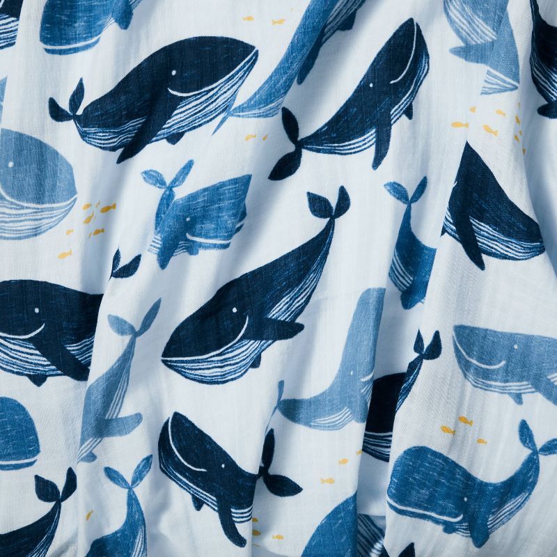 Muslin Swaddle Blanket Whales - White/Blue - Cloud Island&#8482;, 4 of 8