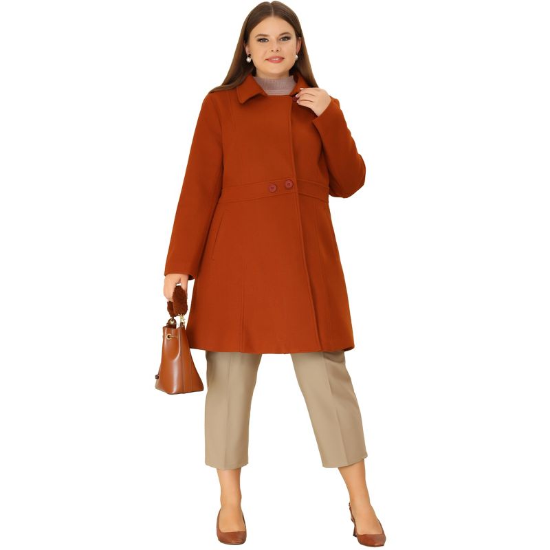Agnes Orinda Women's Plus Size Notched Lapel Single Breasted Winter Long Pea Coat, 3 of 6