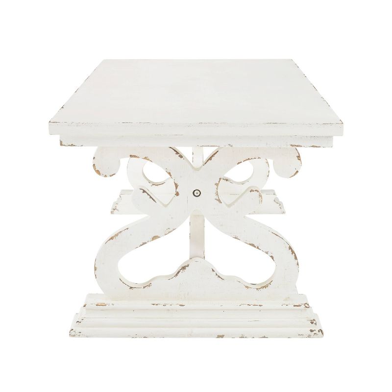 Christos Transitional Coffee Table Decorative Scrollwork Double Pedestal Distressed White - Powell, 4 of 9