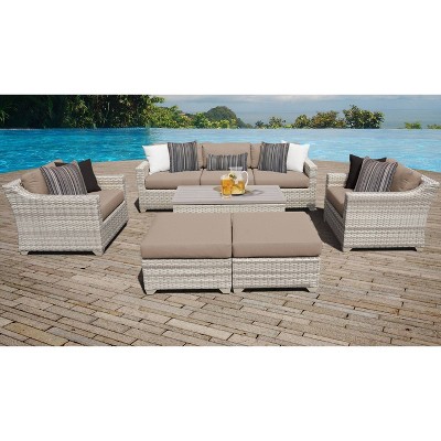 Fairmont 8pc Patio Sectional Seating Set with Club Chairs & Cushions - Wheat - TK Classics