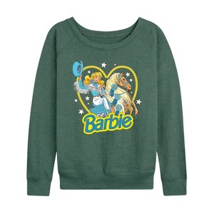 Women's - Barbie - Retro Western Comic-Women's French Terry Pullover Lightweight French Terry Wide Neck Long Sleeve Shirt - 1 of 4