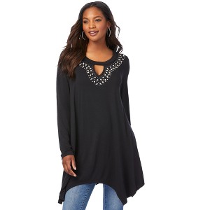 Roaman's Women's Plus Size Keyhole Ultra Femme Tunic - 1 of 4