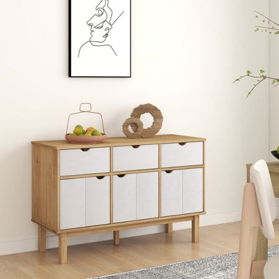 vidaXL Sideboard OTTA Brown and White 44.9 in.x16.9 in.x28.9 in. Solid Wood Pine