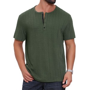 INSPIRE CHIC Men's Henley Short Sleeve Button Down Jacquard Texture Knitted T-Shirts - 1 of 4