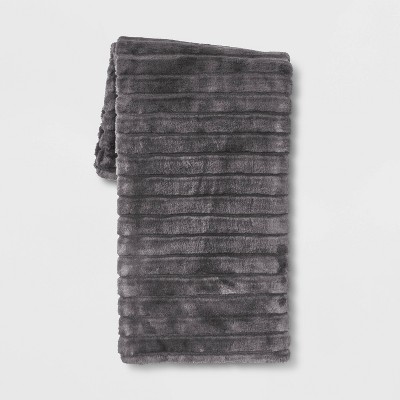 Textured Faux Fur Reversible Throw Blanket Gray - Project 62&#8482;