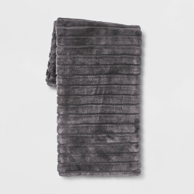 Textured Faux Fur Reversible Throw Blanket Gray Threshold Target