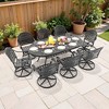 9-Piece Oval Cast Aluminum Outdoor Patio Dining Set with Swivel Chairs & Blue Cushions & Umbrella Hole - 2 of 4