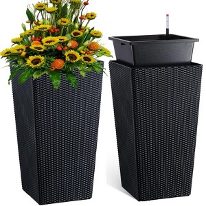 Tall Wicker Planter with Insert Set of 2-Self Watering Large Tall Rattan Planter Pots for Indoor and Outdoor 30Inch,Wicker Flower Pots for Front Door - 1 of 4