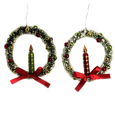 Christmas 5.0" Traditional Candle In Wreath Ornament Set/2 Vintage Lowe  -  Ornament Sets