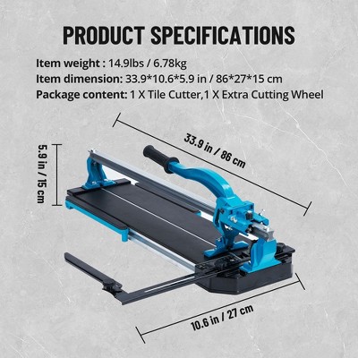 24" Blue Aluminum Manual Tile Cutter with Tungsten Carbide Wheel