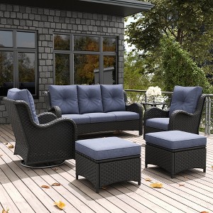LayinSun Outdoor Patio Furniture Set, Black Rattan Wicker Sectional Swivel Rocker Chairs Sets with Ottomans, Swivel Glider Chair - 1 of 4