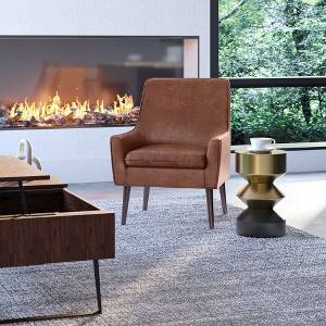 Warnock Accent Chair Distressed Saddle Brown - WyndenHall: Faux Leather, Rubberwood Legs - 1 of 4
