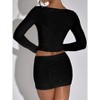 Coolmee Women's 2 Piece Sets Dressy  Rhinestone Skirts Set Long Sleeve Crop Tops Going Out Party Outfits - 4 of 4