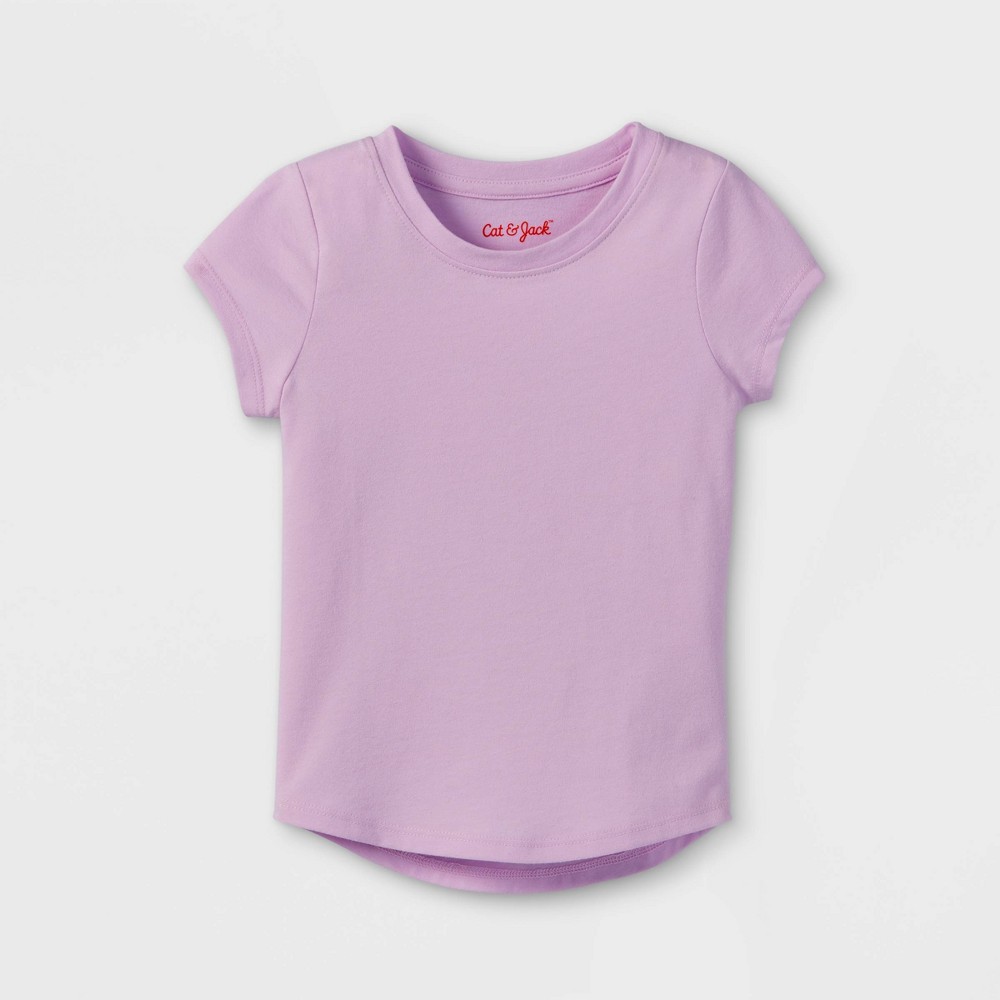 Size 5T Toddler Girls' Solid Knit Short Sleeve T-Shirt - Cat & Jack Light Purple 5T
